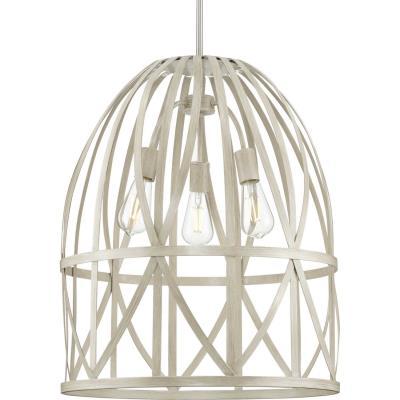 Chastain Collection Three-Light Bleached Oak Basket Farmhouse Pendant Light