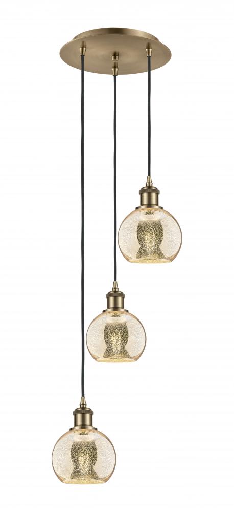 Athens - 3 Light - 12 inch - Antique Brass - Cord Hung - Multi Pendant