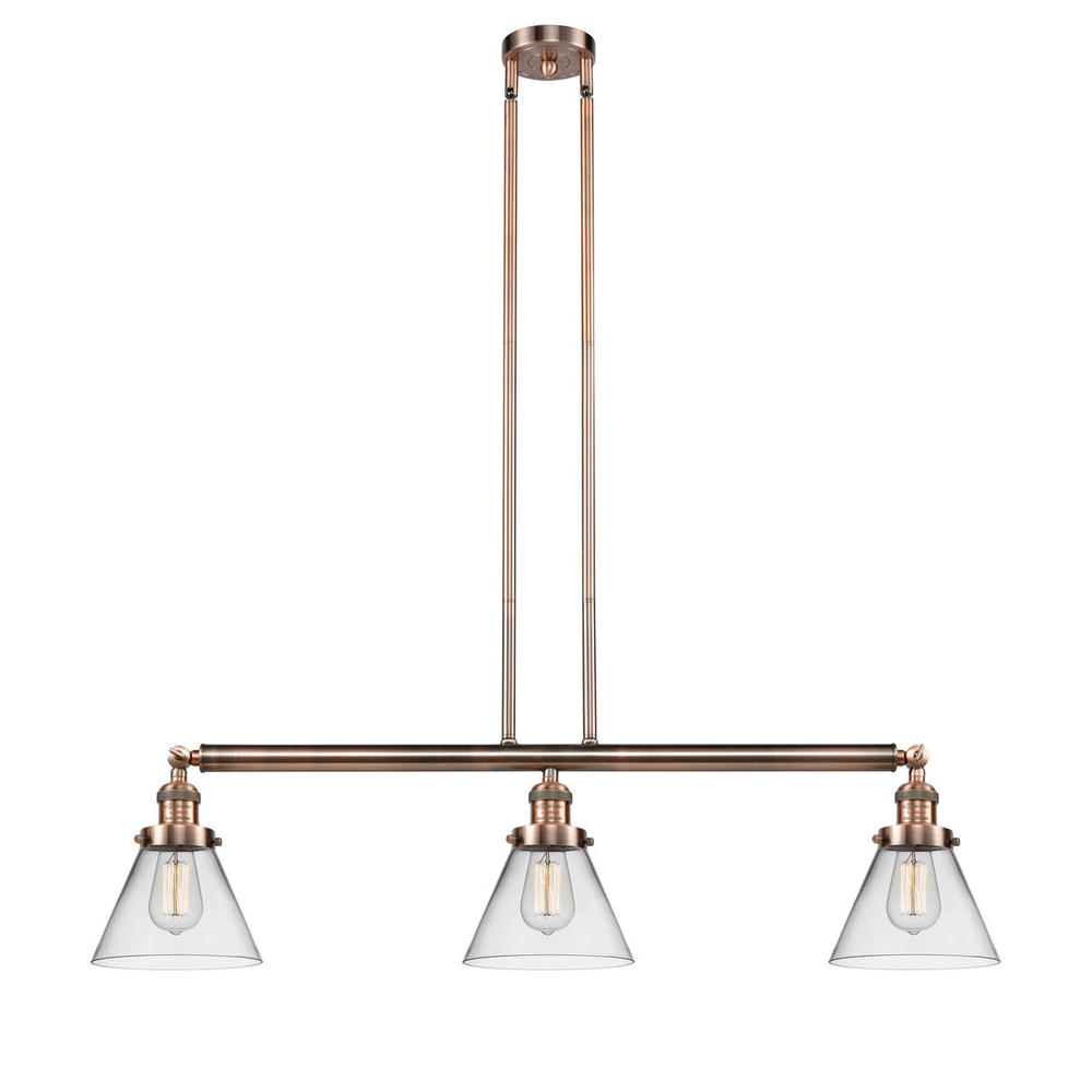 Cone - 3 Light - 40 inch - Antique Copper - Stem Hung - Adjustable Island Light