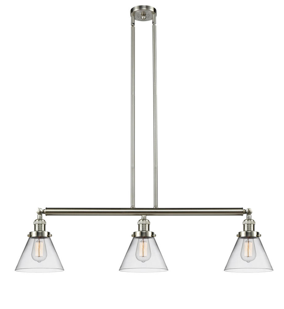 Cone - 3 Light - 40 inch - Brushed Satin Nickel - Stem Hung - Adjustable Island Light