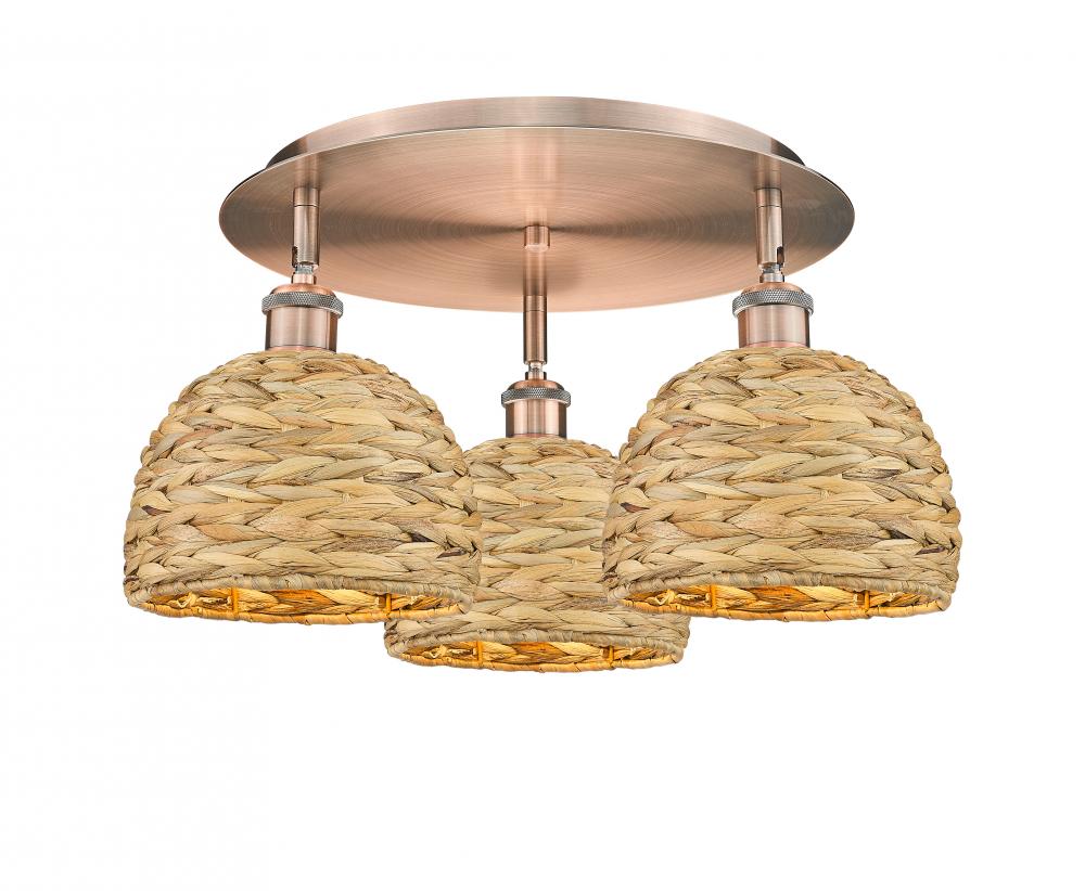 Woven Rattan - 3 Light - 20 inch - Antique Copper - Flush Mount