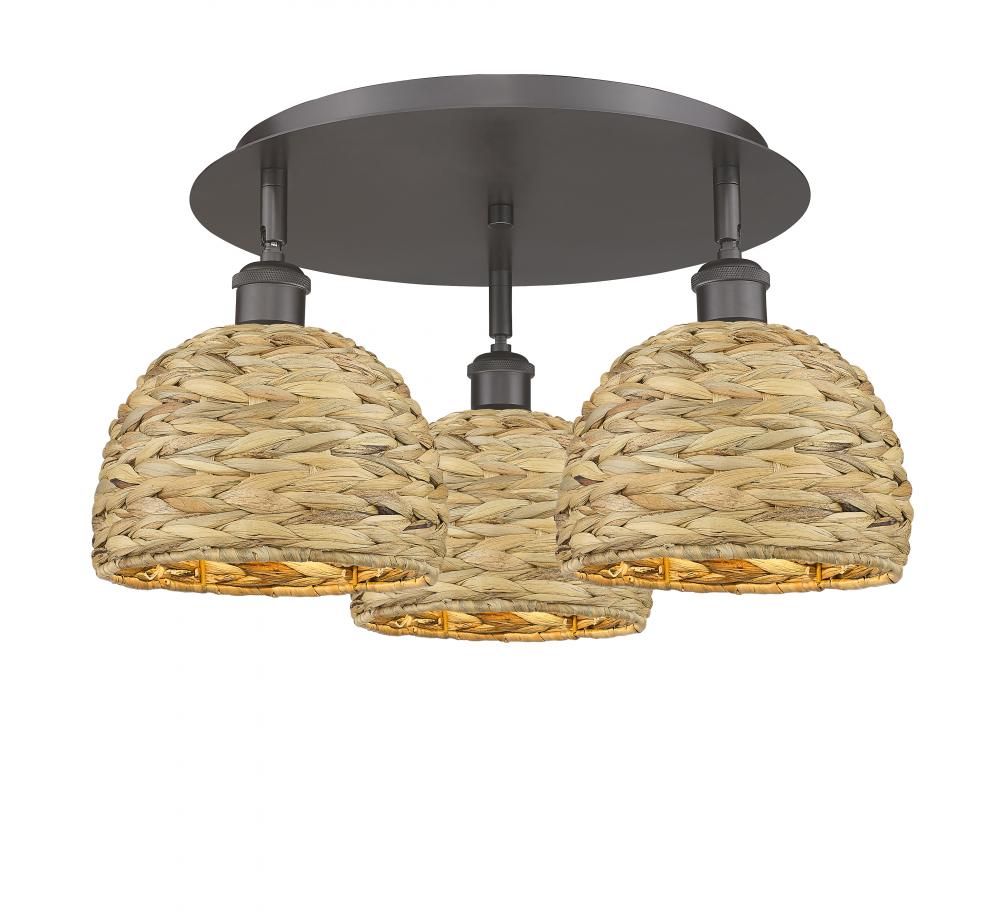 Woven Rattan - 3 Light - 20 inch - Oil Rubbed Bronze - Flush Mount