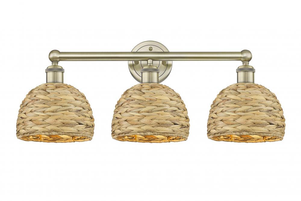 Woven Rattan - 3 Light - 26 inch - Antique Brass - Bath Vanity Light